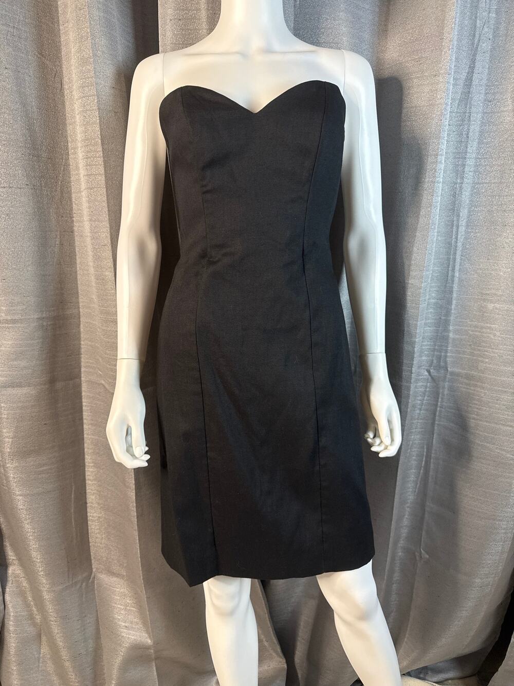 Custom Black Linen Strapless Cocktail Dress Sz S